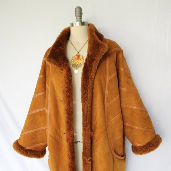 ZANA COUTURE vintage Shearling brown fur lamb leather Toscana Aspen coat poncho - Picture 4 of 10